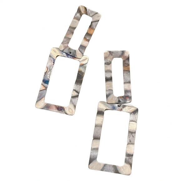 Sheila Fajl Double Rectangle Burnished Silver Drop Dangle Post Earrings NEW - Picture 1 of 2
